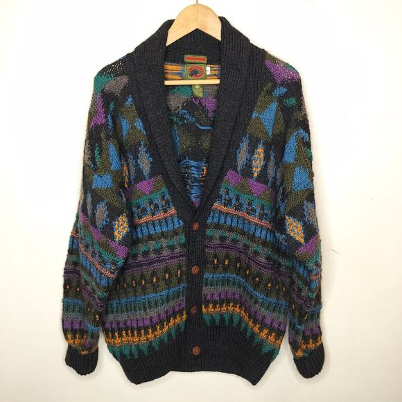 Boston Traders Wool Cardigan Chunky Hand Knit Vintage Grandpa - Picture 1 of 12